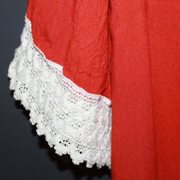 LIMITED SALE:ENTRO Rust Colored Long Sleeve Boho Tunic with Crotchet Trim Size M - Picture 4 of 8